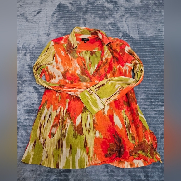 Talbots Vibrant Orange and Green Blouse with pockets! - Picture 1 of 6
